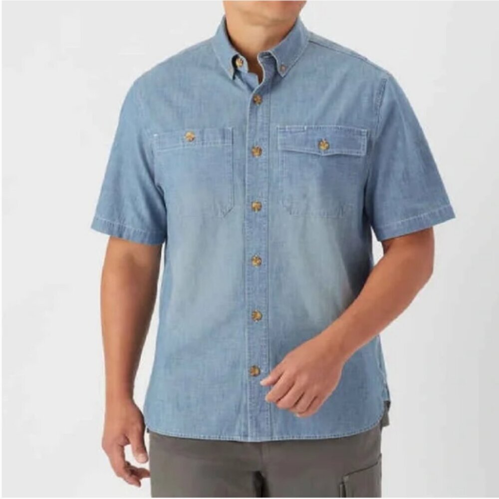 DULUTH TRADING COOLMAX Chambray Standard Fit Shirt Untucked Vented L Men Lightwt